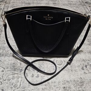 Kate Spade Monica Satchel,Crossbody,Black Pebbled Leather